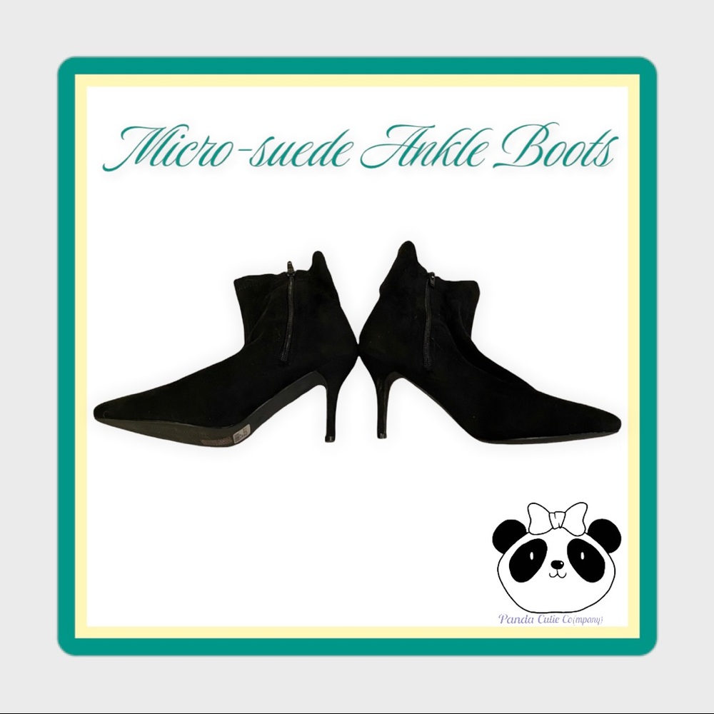 ❤️ 2 for $19 - Black micro-suede ankle boots, 7.5